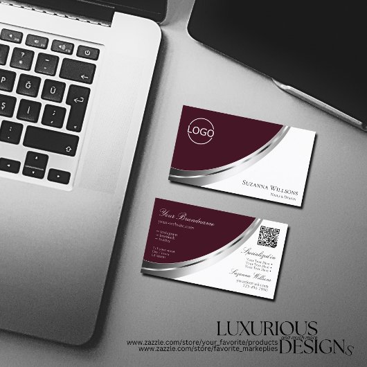 Burgundy White Silver Decor met Logo- en QR-code Visitekaartje