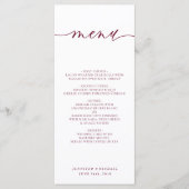 Burgundy White Simple Script Weddenrennen Menu (Voorkant)