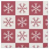 Burgundy White Snowflake Checkered Pattern Stof (Close Up)