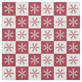 Burgundy White Snowflake Checkered Pattern Stof