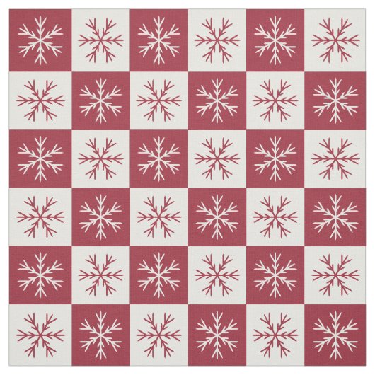 Burgundy White Snowflake Checkered Pattern Stof (Swatch)