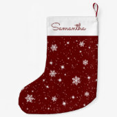 Burgundy White Snowflakes Stars Pattern met naam Kleine Kerstsok (Achterkant)