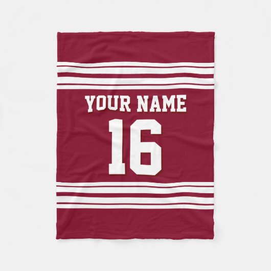 Burgundy White Sports Jersey Fleece Deken (Voorkant)