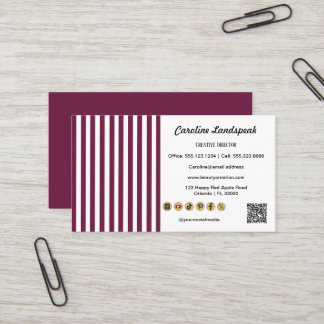 Burgundy White Stripes  QR Code Social Media Icons Visitekaartje