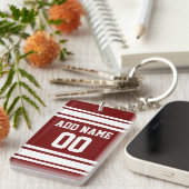 Burgundy White Team Jersey Custom Name and Number Sleutelhanger (Voorkant Rechts)