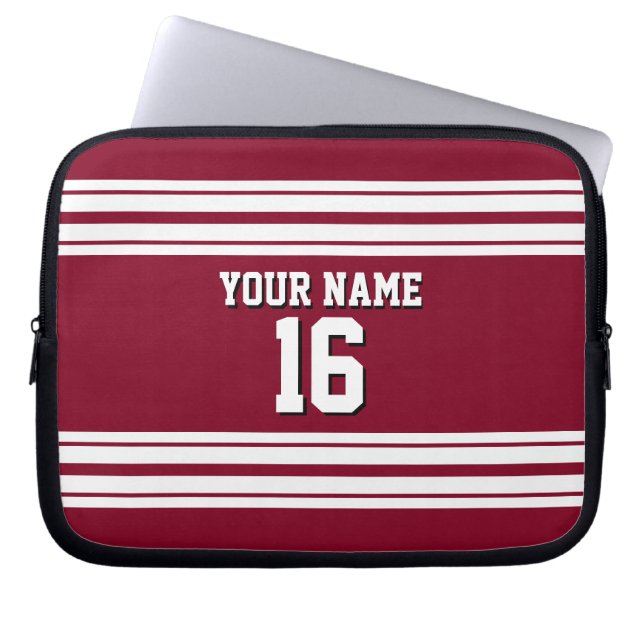 Burgundy White Team Jersey Laptop Sleeve (Voorkant)