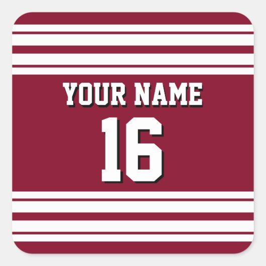 Burgundy White Team Jersey Vierkante Sticker (Voorkant)