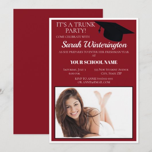 Burgundy White Trunk College Foto Kaart (Voorkant / Achterkant)