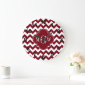 Burgundy Wht Chevron Burgundy 3 Initiaal monogram Grote Klok (Huis)