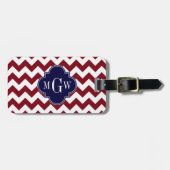 Burgundy Wht Chevron Navy Blue 3 Initiaal Monogram Bagagelabel (Voorkant horizontaal)