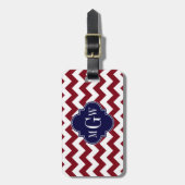 Burgundy Wht Chevron Navy Blue 3 Initiaal Monogram Bagagelabel (Voorkant verticaal)