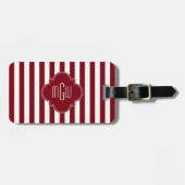 Burgundy Wht Stripe Burgundy Quatrefoil 3 Monogram Bagagelabel (Voorkant horizontaal)