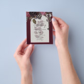 Burgundy Wijn Bloemige Bruiloft Herfst Winter UITN Flyer (Hand)