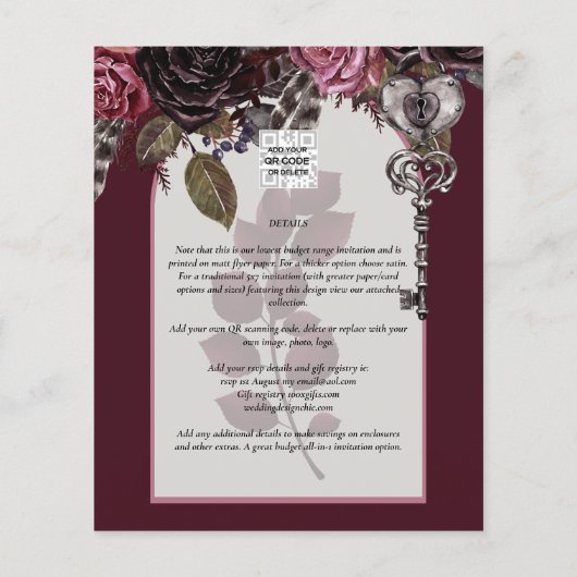 Burgundy Wijn Bloemige Bruiloft Herfst Winter UITN Flyer (Achterkant)