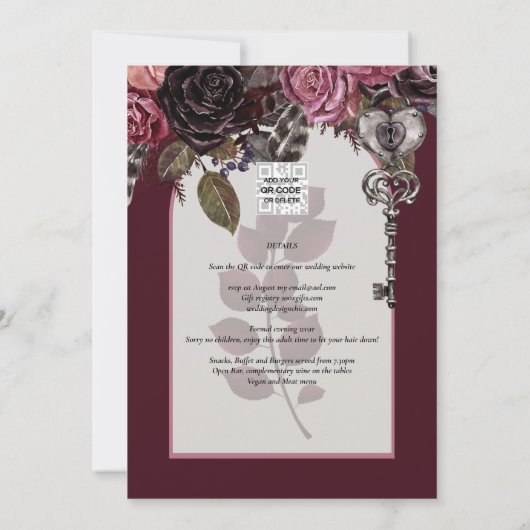 Burgundy Wijn Bloemige Bruiloft Herfst Winter UITN Kaart (Achterkant)