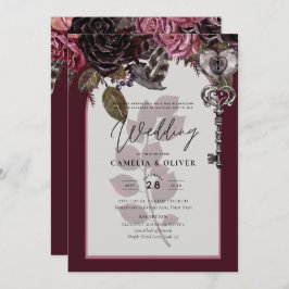 Burgundy Wijn Bloemige Bruiloft Herfst Winter UITN Kaart