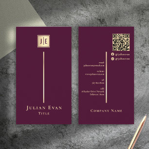 Burgundy Wijn & Gouden Elegante Luxe Monogram Visitekaartje