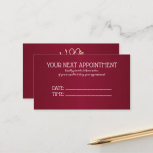 Burgundy Wijn & Gouden Schoonheidssalon Afsprakenkaartje
