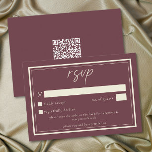 Burgundy Wijn Minimalistisch Frame Huwelijk QR Cod RSVP Kaartje