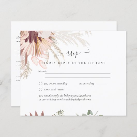 Burgundy Wijn Pampas Gras Tropisch Bruiloft (Voorkant / Achterkant)