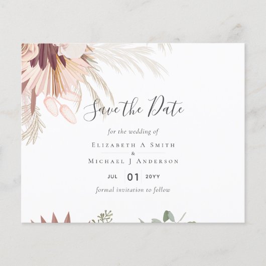 Burgundy Wijn Pampas Gras Tropisch Bruiloft (Voorkant)