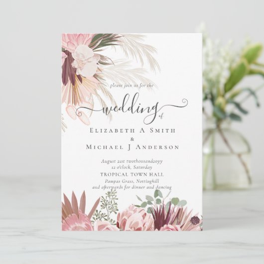 Burgundy Wijn Pampas Gras Tropisch Bruiloft (Staand voorkant)