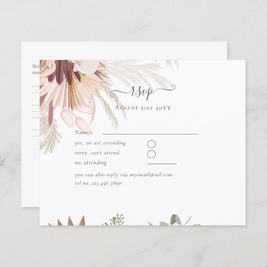 Burgundy Wijn Pampas Gras Tropisch Bruiloft (Voorkant / Achterkant)