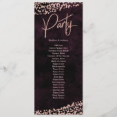 Burgundy Wijn Roze Goud Confetti Huwelijksprogramm Programmakaart (Achterkant)