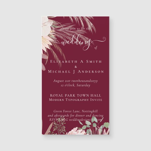 Burgundy Wijndroge Pampa Gras Tropisch Huwelijk (Voorkant)