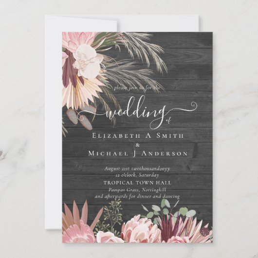 Burgundy Wijndroge Pampa Gras Tropisch Huwelijk (Voorkant)