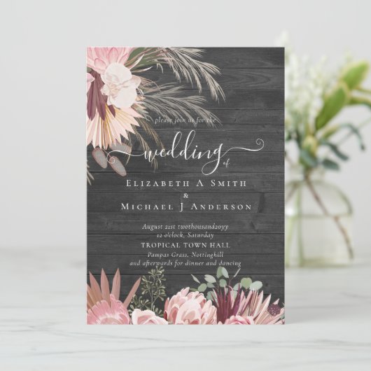 Burgundy Wijndroge Pampa Gras Tropisch Huwelijk (Staand voorkant)