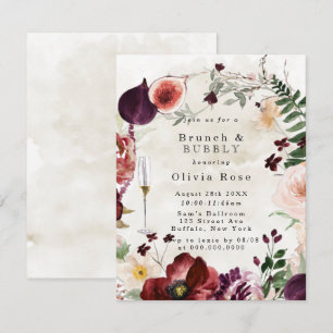 Burgundy Wildbloemen Brunch & Bubble Invite Kaart