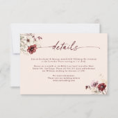 Burgundy Wilde Bloem Bruiloft Details Bijlagekaart Kaart (Voorkant)