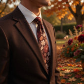 Burgundy Wildflower & Autumn Leaves Rich Copper Stropdas