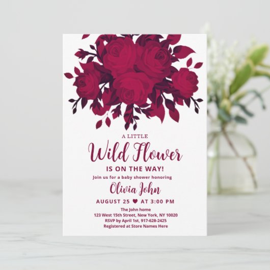 Burgundy Wildflower Baby shower Kaart (Staand voorkant)