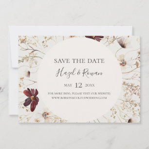 Burgundy Wildflower Beige Horizontal Save the Date