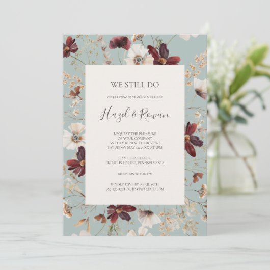 Burgundy Wildflower | Blauwgroen dat we nog steeds Kaart (Staand voorkant)