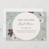Burgundy Wildflower Blauwgroen horizontaal sparen  Save The Date (Voorkant)