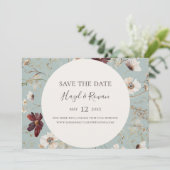 Burgundy Wildflower Blauwgroen horizontaal sparen  Save The Date (Staand voorkant)