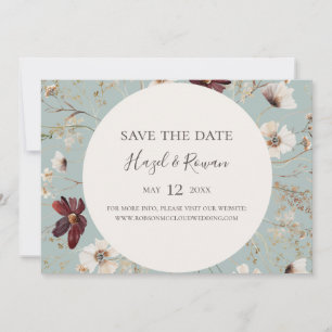 Burgundy Wildflower Blauwgroen horizontaal sparen  Save The Date
