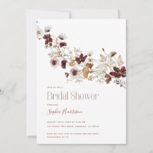 Burgundy Wildflower Bridal Shower Invitation Kaart