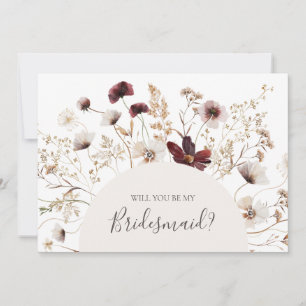 Burgundy Wildflower   Bridesmaid proposal card Kaart