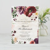 Burgundy Wildflower Bridesmaids Luncheon Invite (Staand voorkant)