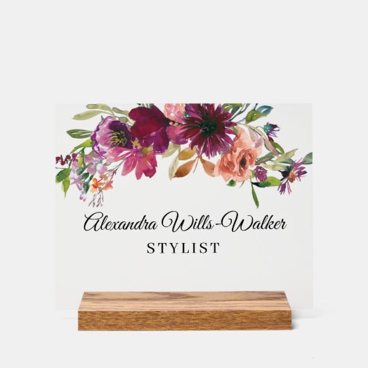 Burgundy Wildflower Floral  Acryl Bord (Voorkant)