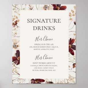 Burgundy Wildflower   Handtekening Drink beige Poster