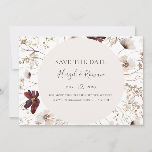 Burgundy Wildflower Horizontale Bewaar de datum Save The Date (Voorkant)