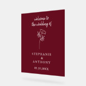 Burgundy Wildflower Wedding Acryl Bord (Hoek)