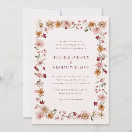 Burgundy Wildflower Wedding Kaart (Voorkant)
