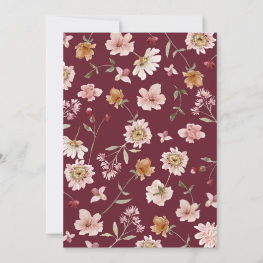 Burgundy Wildflower Wedding Kaart (Achterkant)
