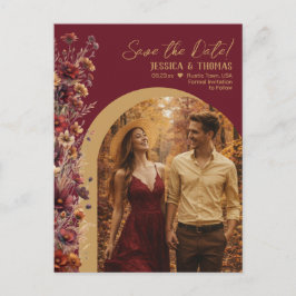 Burgundy Wildflowers Photo Wedding Save the Date Aankondigingskaart